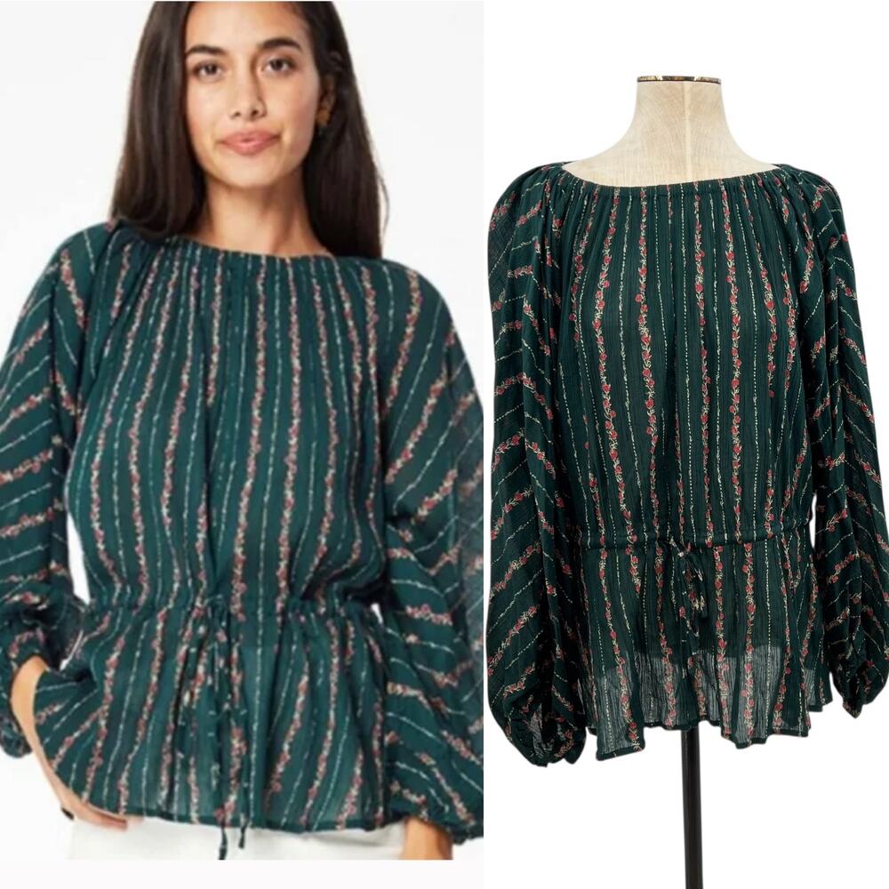 Roller Rabbit Mateaus Linden Top Blouse Cotton Gauze Peasant Green Size XL‎